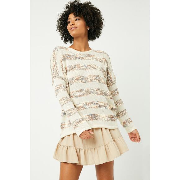 HAYDEN Poppy Popcorn Striped Crew Neck Sweater Misses Medium - Picture 3 of 6